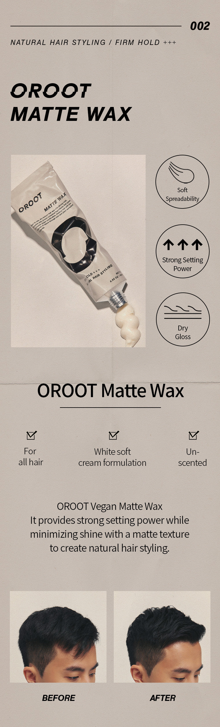 the effect of OROOT Vegan Matte Hair Wax