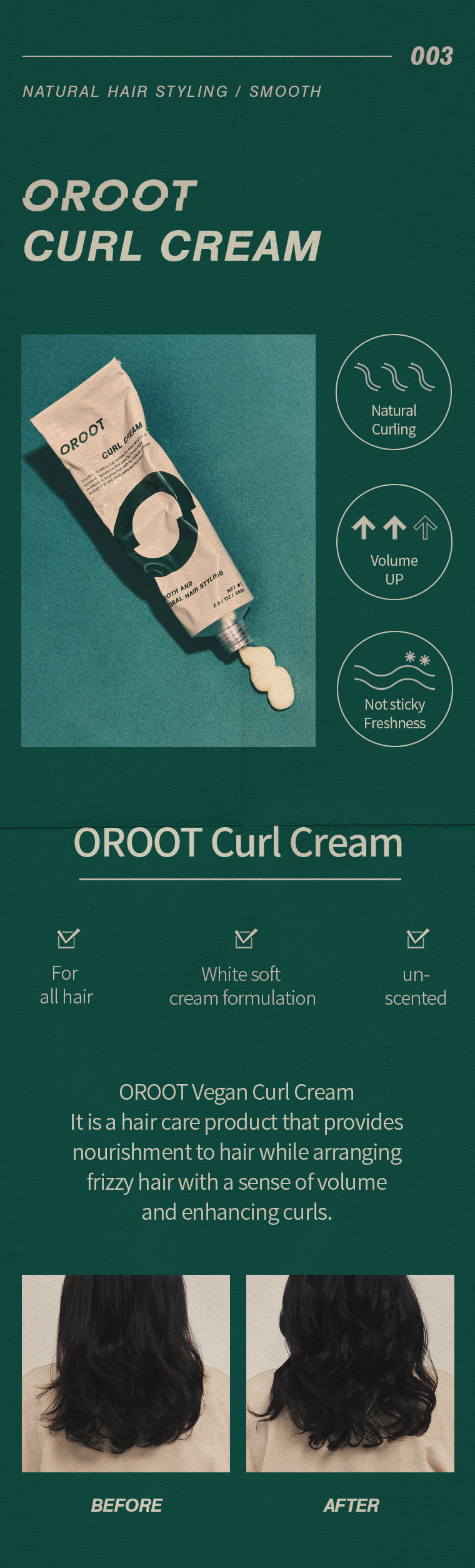 the effect of OROOT Vegan Curl Cream after using