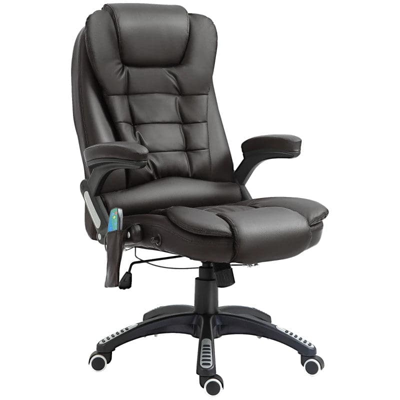 ProperAV Extra High Back PU Leather Adjustable Reclining Executive Office Chair with Massage & Heat Functions (Brown)