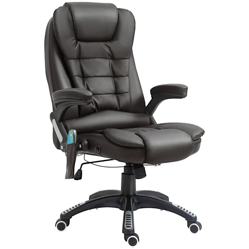 ProperAV High Back PU Leather Adjustable Reclining Executive Office Chair with Massage & Heat Functions - Brown