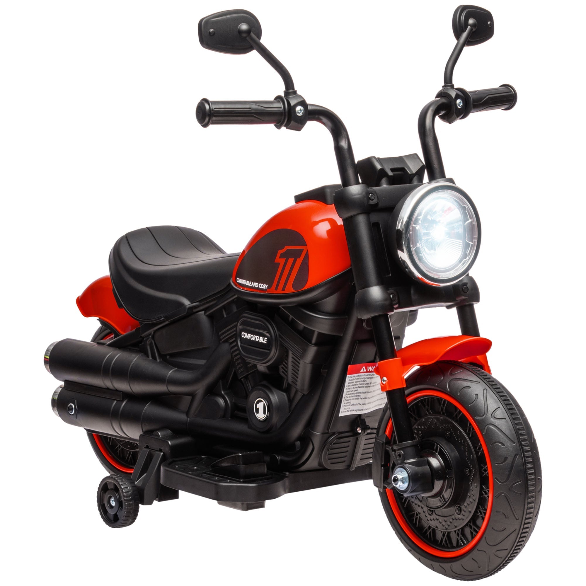 HOMCOM 6V Electric Motorbike with Training Wheels & One-Button Start (Red)