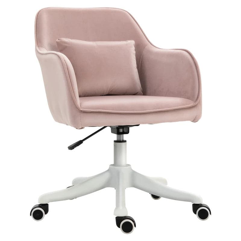 ProperAV Velvet-Feel Adjustable Swivel Office Chair with Massage Lumbar Pillow (Pink)