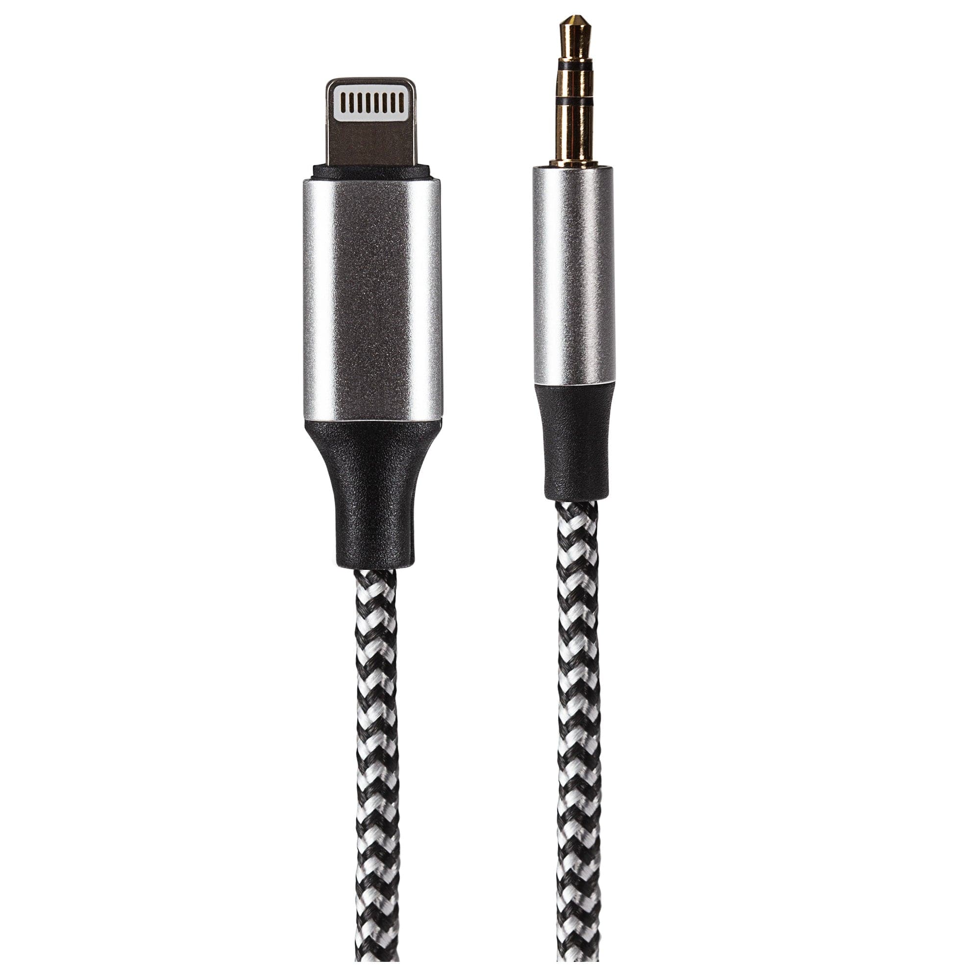 Maplin Lightning to 3.5mm Aux Stereo 3 Pole Jack Plug Braided Cable - Silver, 1m