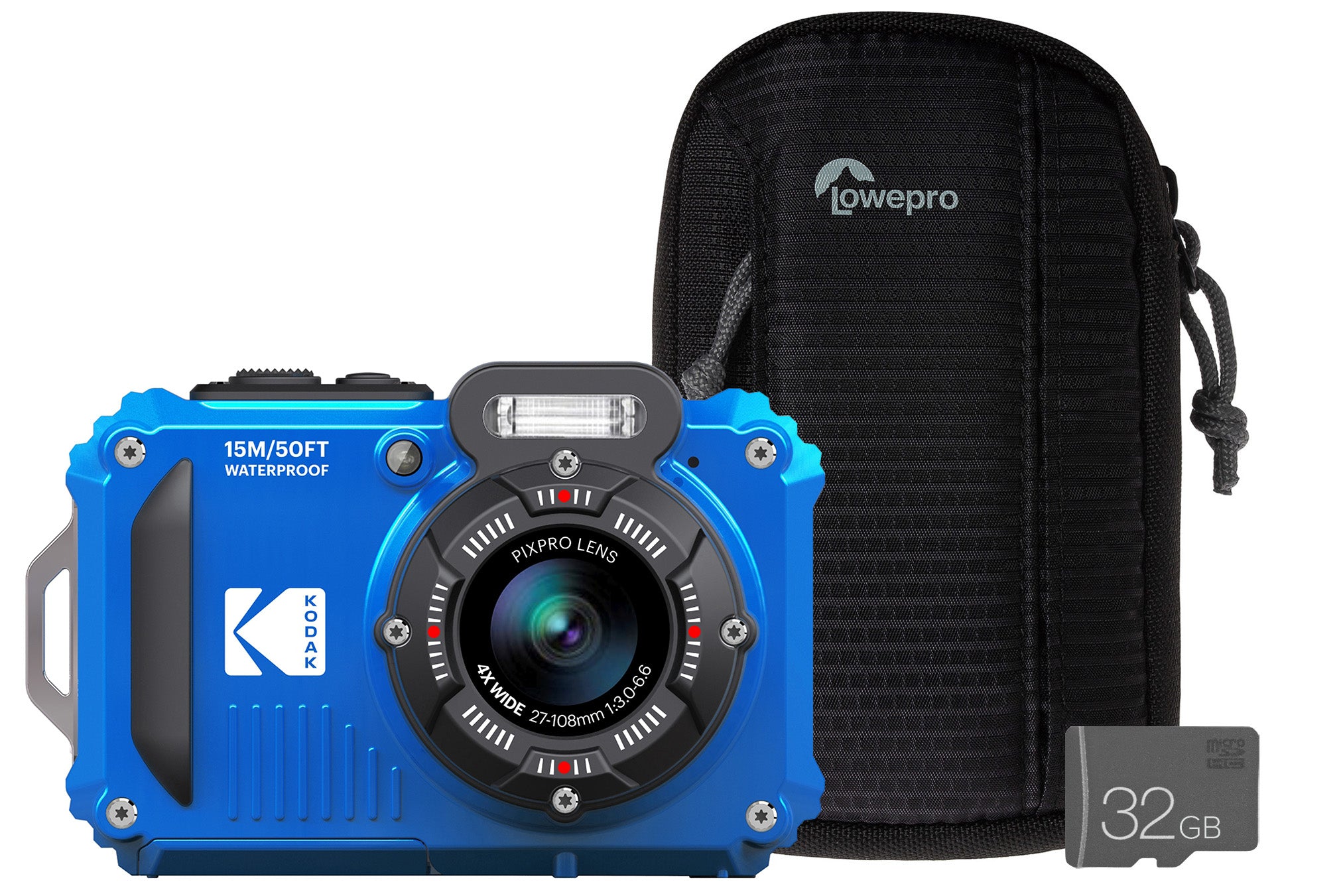 Kodak PIXPRO WPZ2 16MP 4x Zoom Tough Compact Camera - Blue (Camera + 32GB SD Card + Case)