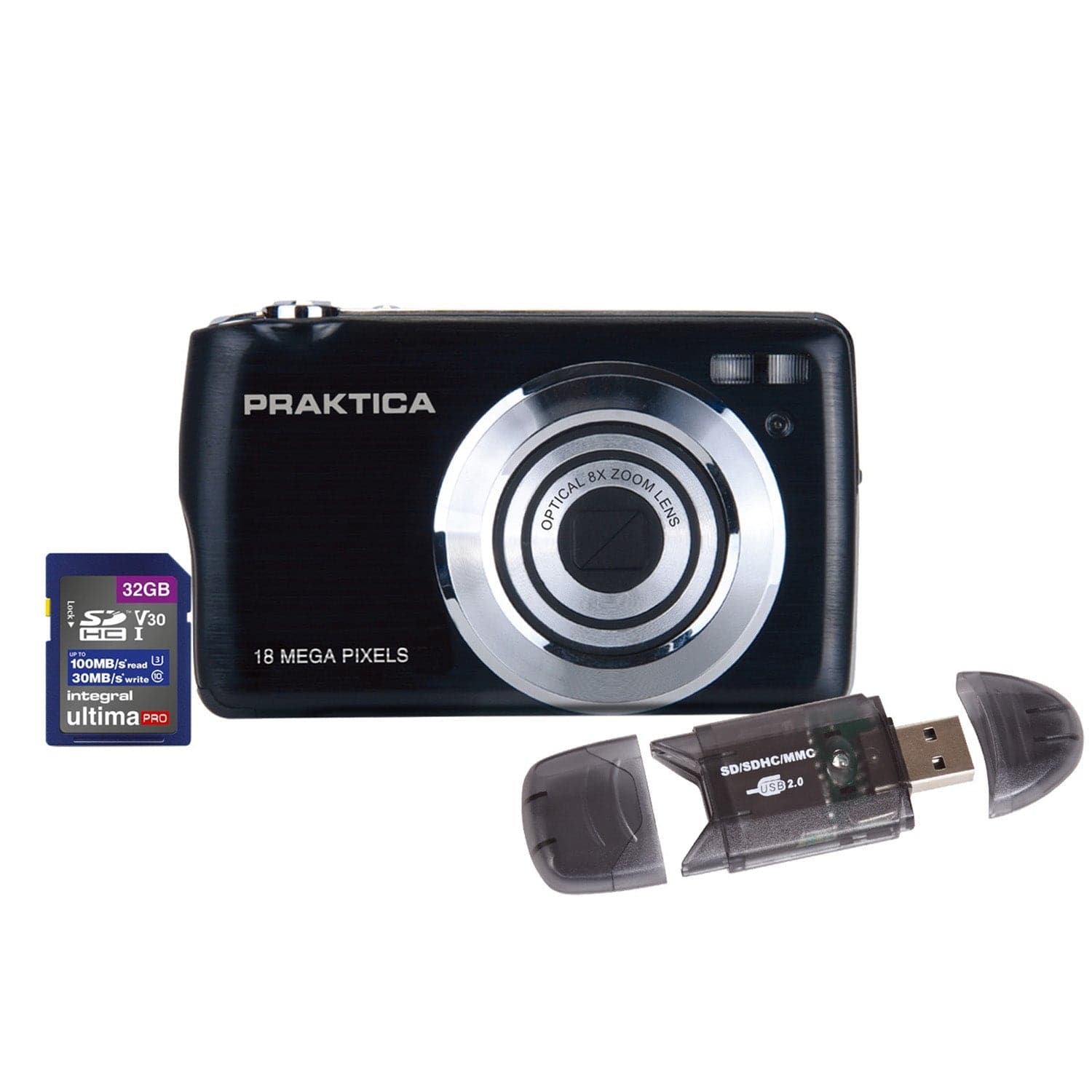 Praktica Luxmedia BX-D18 Digital Camera (Camera + 32GB SD Card + Card Reader)