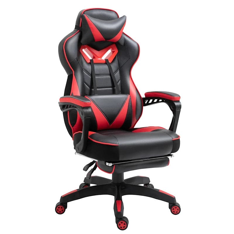 Maplin Plus Ergonomic Racing Adjustable Reclining Gaming Office Chair with Headrest, Lumbar Support & Retractable Footrest (Red)