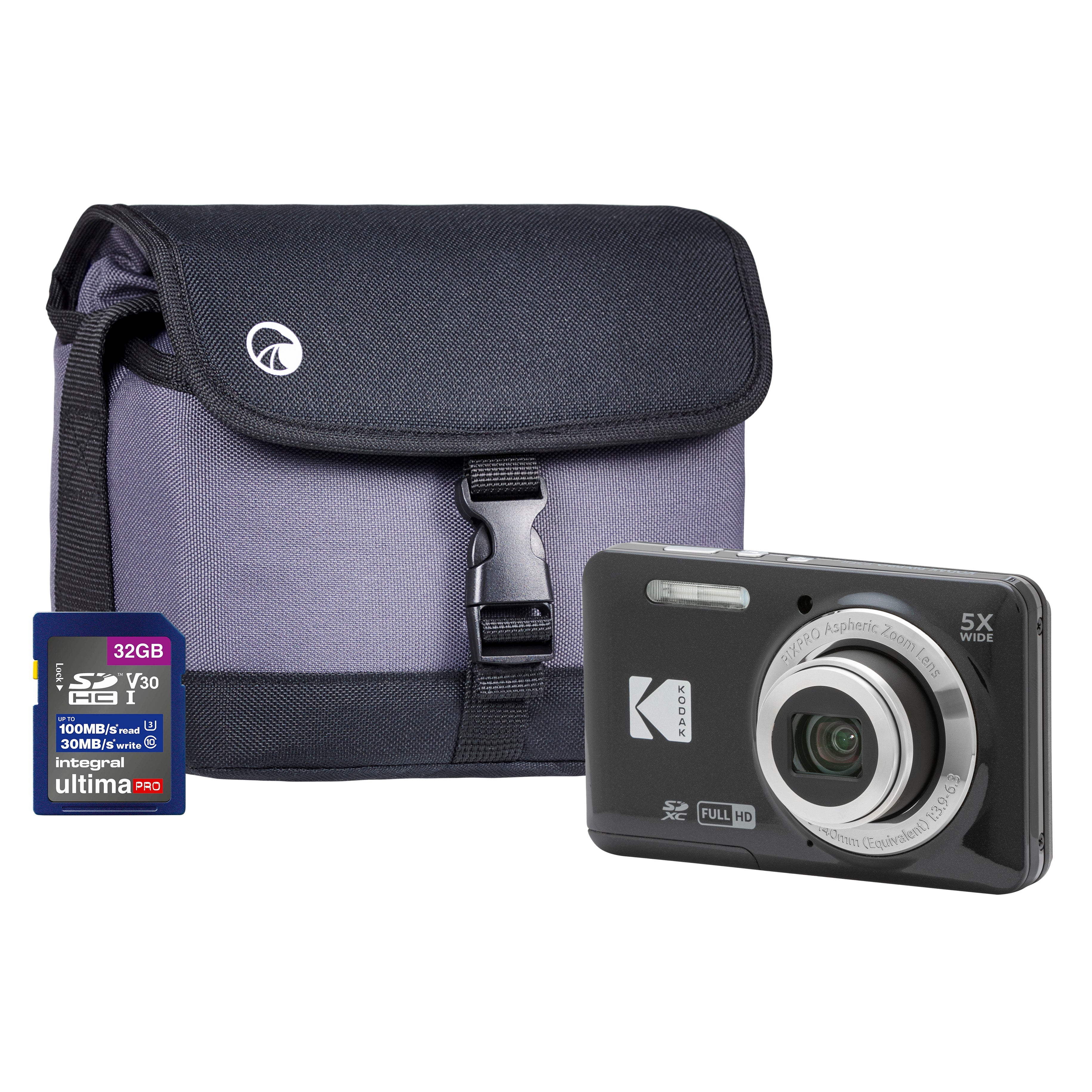 Kodak PIXPRO X55 16MP 5x Zoom Compact Camera - Black (Camera + 32GB SD Card + Case)