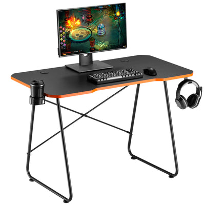 Dkelincs 47 inch Gaming Desk PC Computer Desk Adjustable feet Game Table  with Carbon Fiber Surface, Cup Holder & Headphone Hook, Red