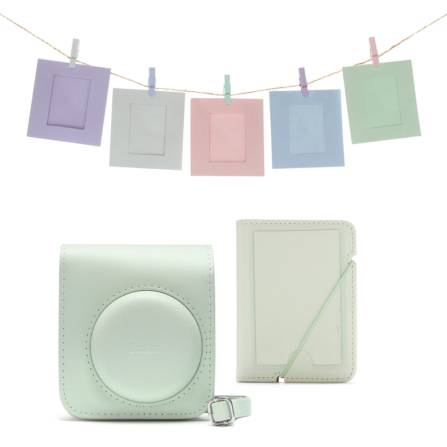 Fujifilm Instax Mini 12 Accessory Kit with Case, Photo Album, Hanging Cards & Pegs (Green)