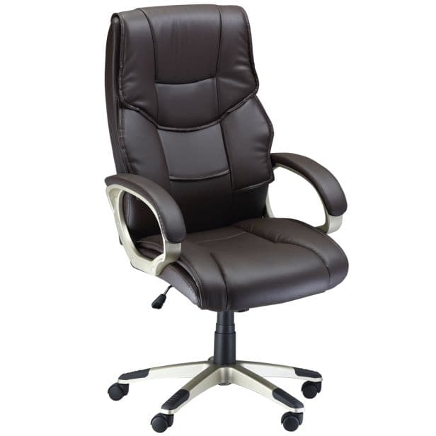 ProperAV High Back Faux Leather Adjustable Height Swivel Executive Office Chair with Rocking Function (Brown)