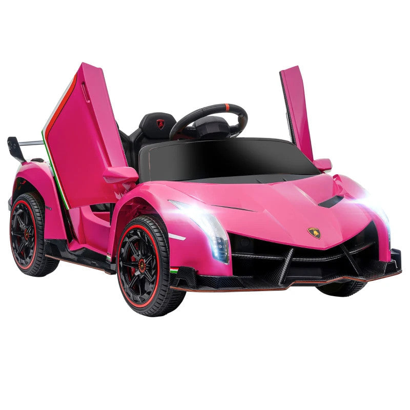 HOMCOM Licensed Lamborghini Veneno 12V Electric Ride On Car with Portable Battery, Remote, Music & Horn (Pink)