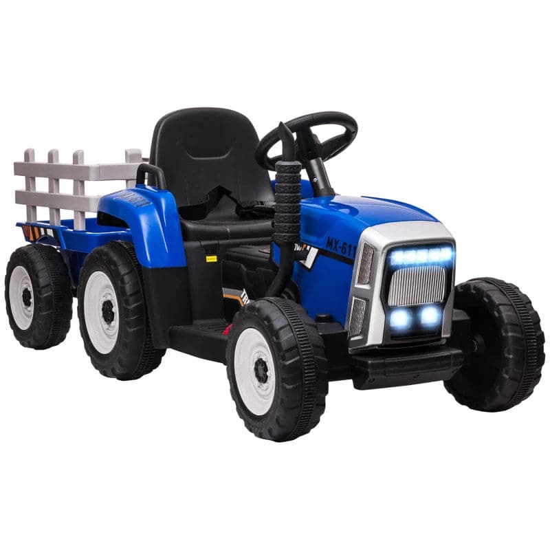 HOMCOM Kids Electric 12V Ride On Tractor with Detachable Trailer, Remote Control, Music Start Up Sound, Horn & Lights for Ages 3-6 Years (Blue)