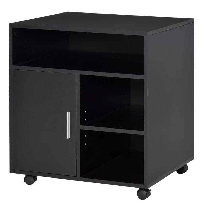 ProperAV Particle Board 4-Compartment Storage Unit with Wheels (Black)