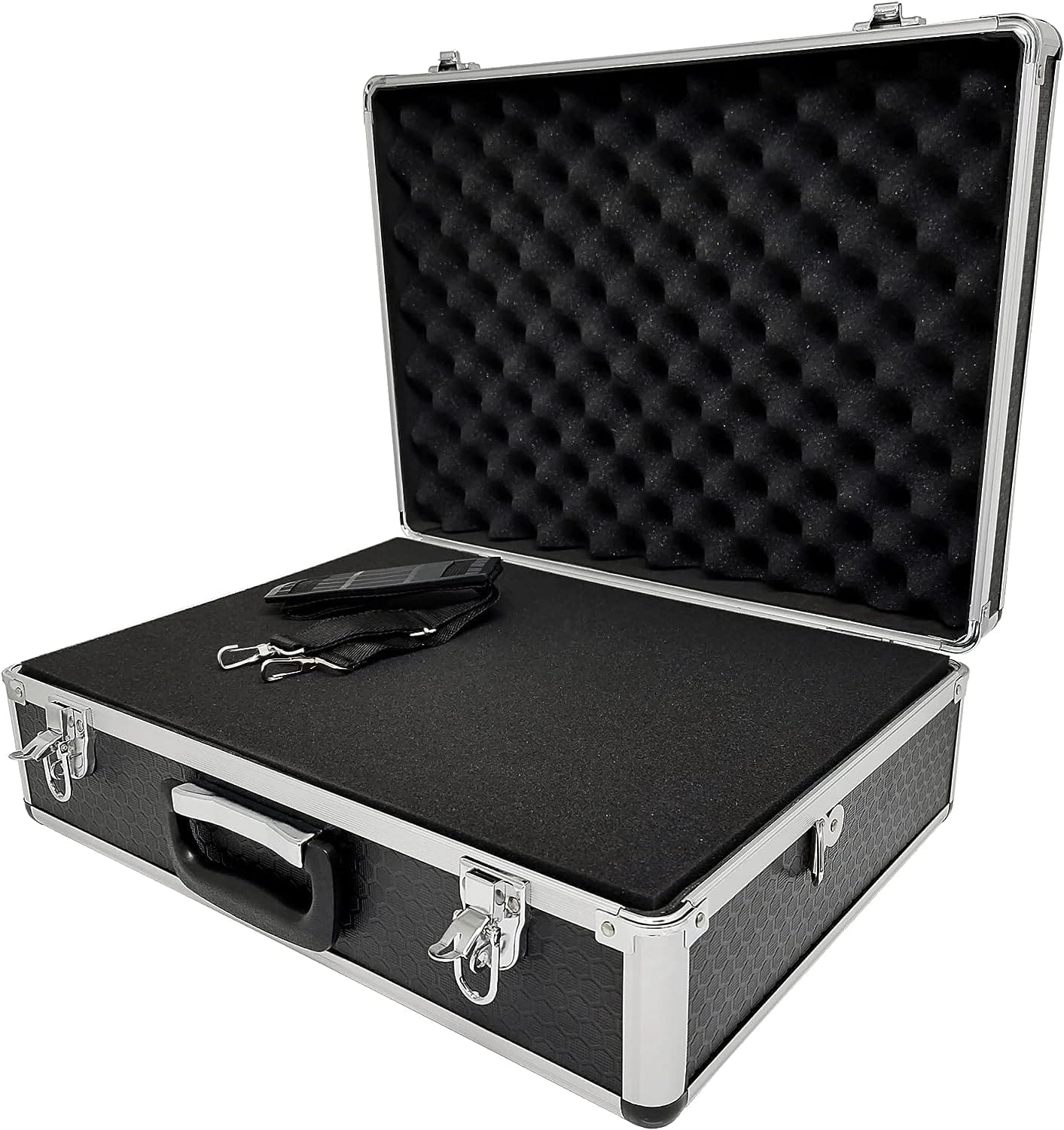 Maplin Aluminium 150 x 460 x 330mm Flight Case with Shoulder Strap - Black