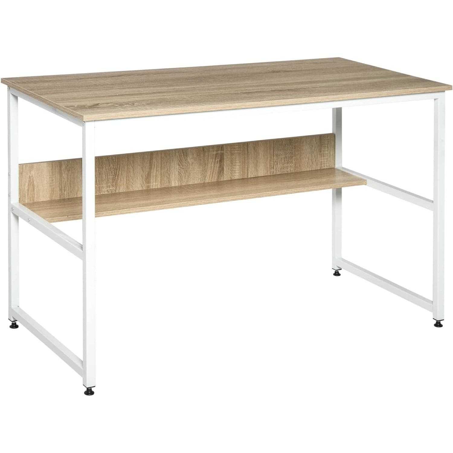 ProperAV Extra 120 x 60cm Home Office Desk with Storage Shelf & Metal Frame (White & Oak)