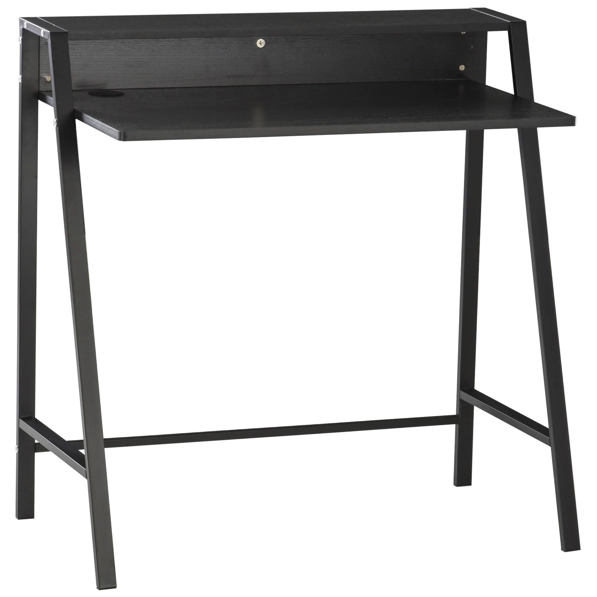 ProperAV Computer Desk with Elevated Storage Shelf (Black)