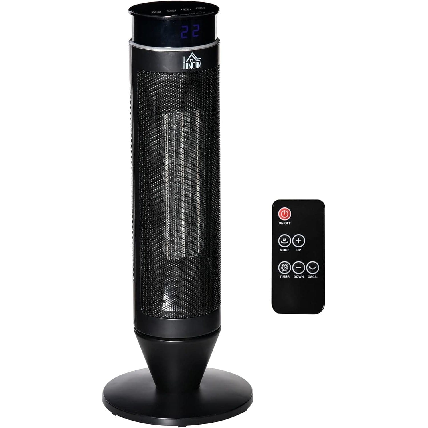 Maplin Plus 42° Oscillation Indoor Ceramic Tower Space Heater with Remote Control & Timer - Black