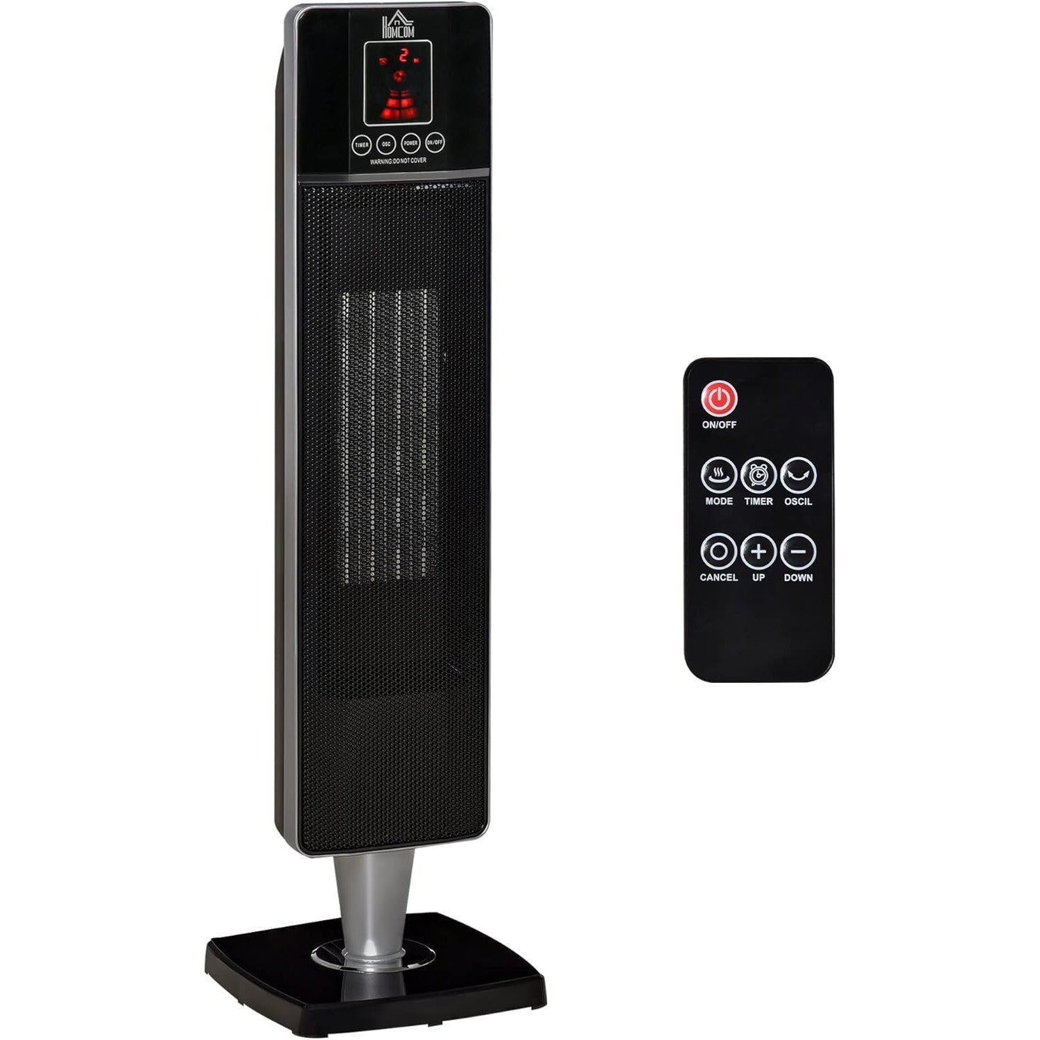 Maplin 2kW Portable Indoor Oscillating Ceramic Tower Space Heater with Adjustable Modes - Black