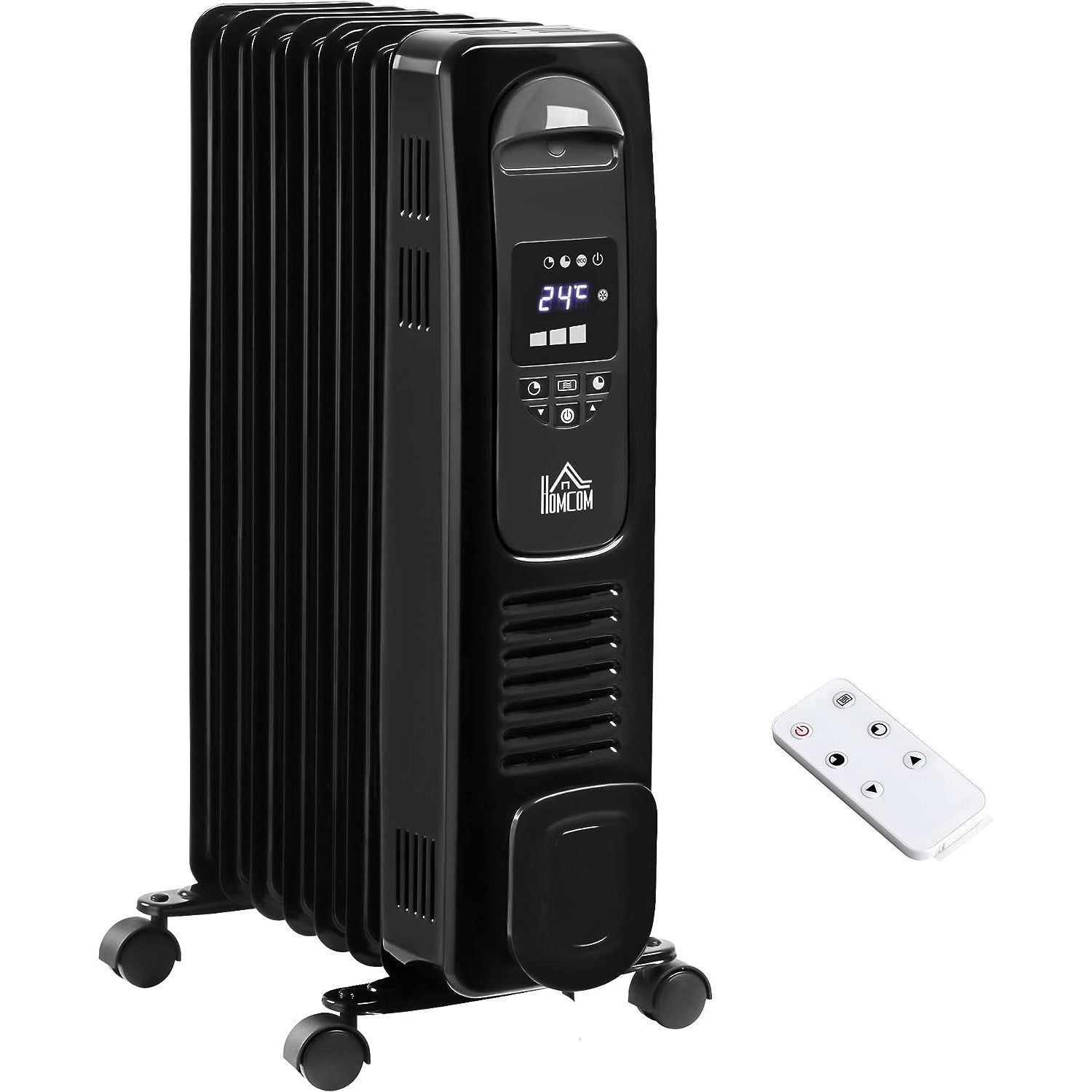 Maplin 1630W 7 Fin Portable Oil Filled Radiator with Timer & Remote Control (Black)
