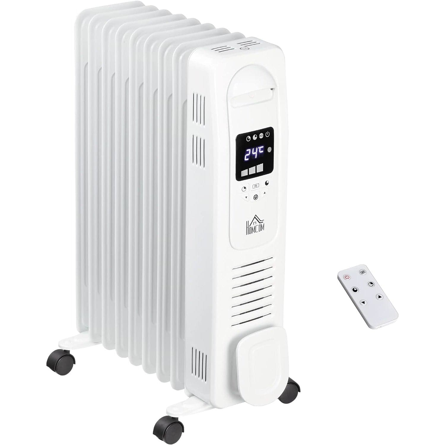 Maplin Plus 2180W Digital 9 Fin Portable Electric Oil Filled Radiator with LED Display, Timer, 3 Heat Settings, Safety Cut-Off & Remote Control (White)