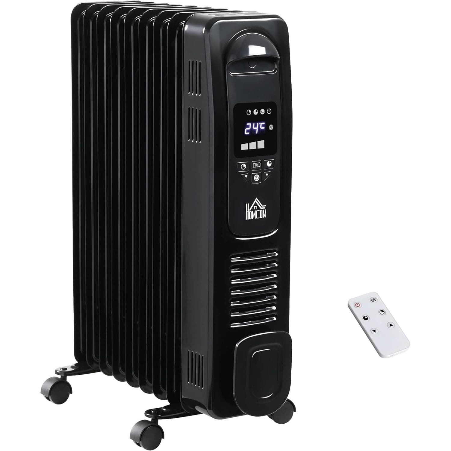 Maplin 2180W Digital 9 Fin Portable Electric Oil Filled Radiator with LED Display, Timer, 3 Heat Settings, Safety Cut-Off & Remote Control (Black)