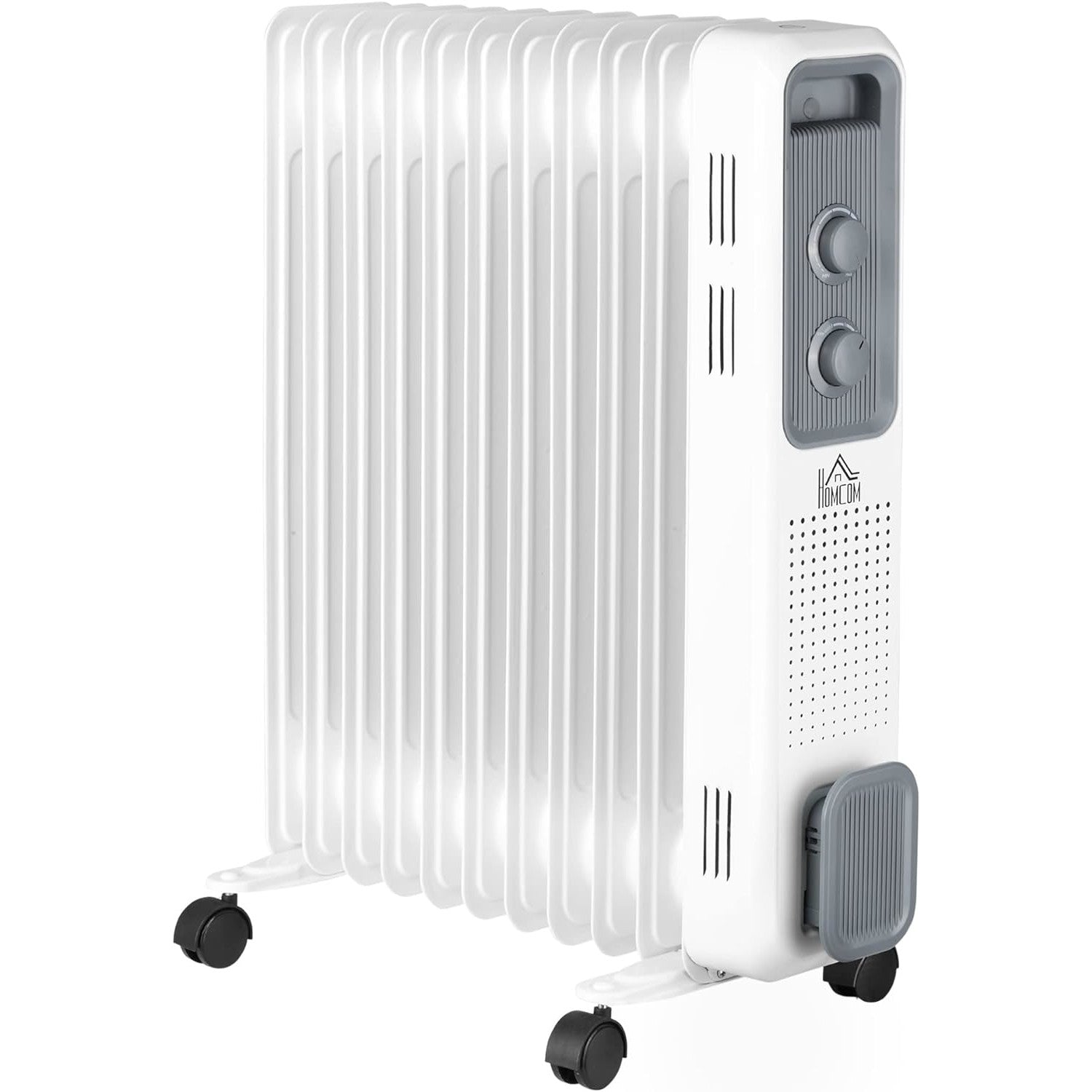 Maplin 11 Fin Portable Oil Filled Radiator with Wheels & 3 Heat Settings - White
