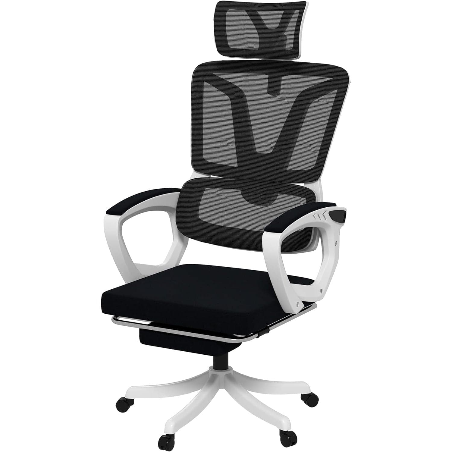 ProperAV Extra Ergonomic Reclining Adjustable Mesh Office Chair with Adjustable Headrest, Lumbar Support & Footrest - Black