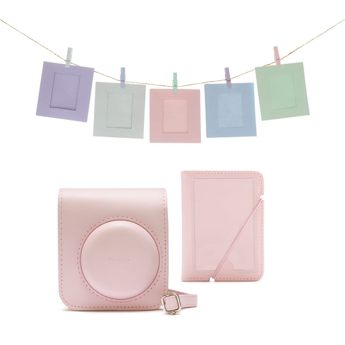 Fujifilm Instax Mini 12 Accessory Kit with Case, Photo Album, Hanging Cards & Pegs (Pink)