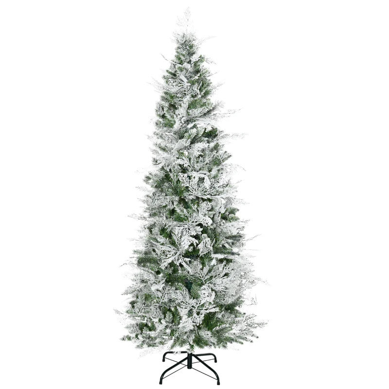 HOMCOM 6ft Pencil Snow Flocked Artificial Christmas Tree with Realistic Cypress Branches