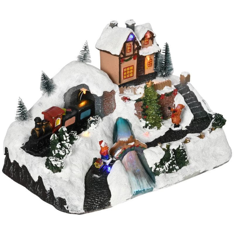 HOMCOM Tabletop Battery-Operated Animated Christmas Village Scene with Music, Lights & Moving Train