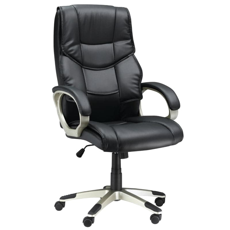 ProperAV High Back Faux Leather Adjustable Height Swivel Executive Office Chair with Rocking Function (Black)