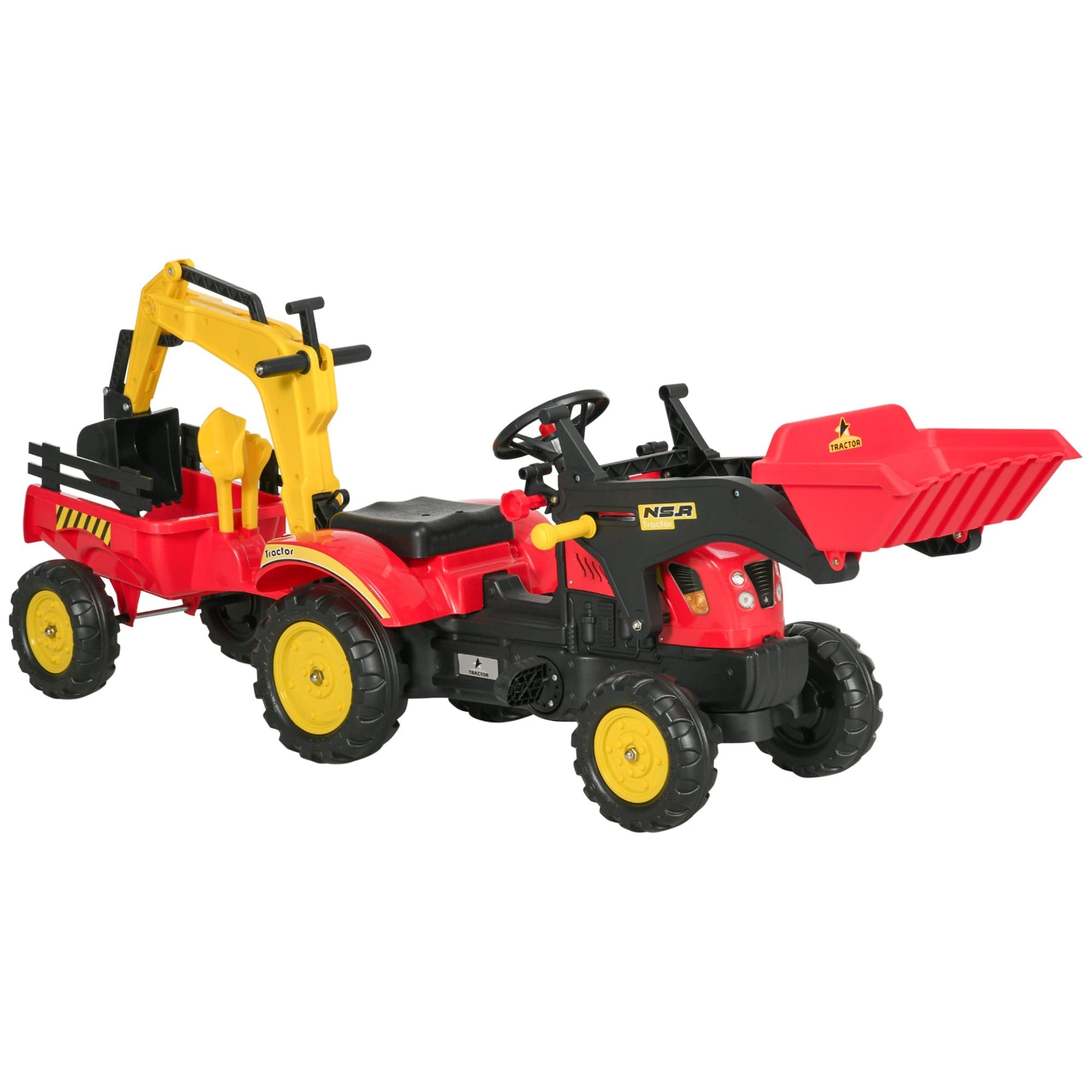 Maplin Plus Kids Pedal Go Kart Ride On Toy Excavator Tractor with Moving Bucket & Removable Digger for 3 - 6 Years