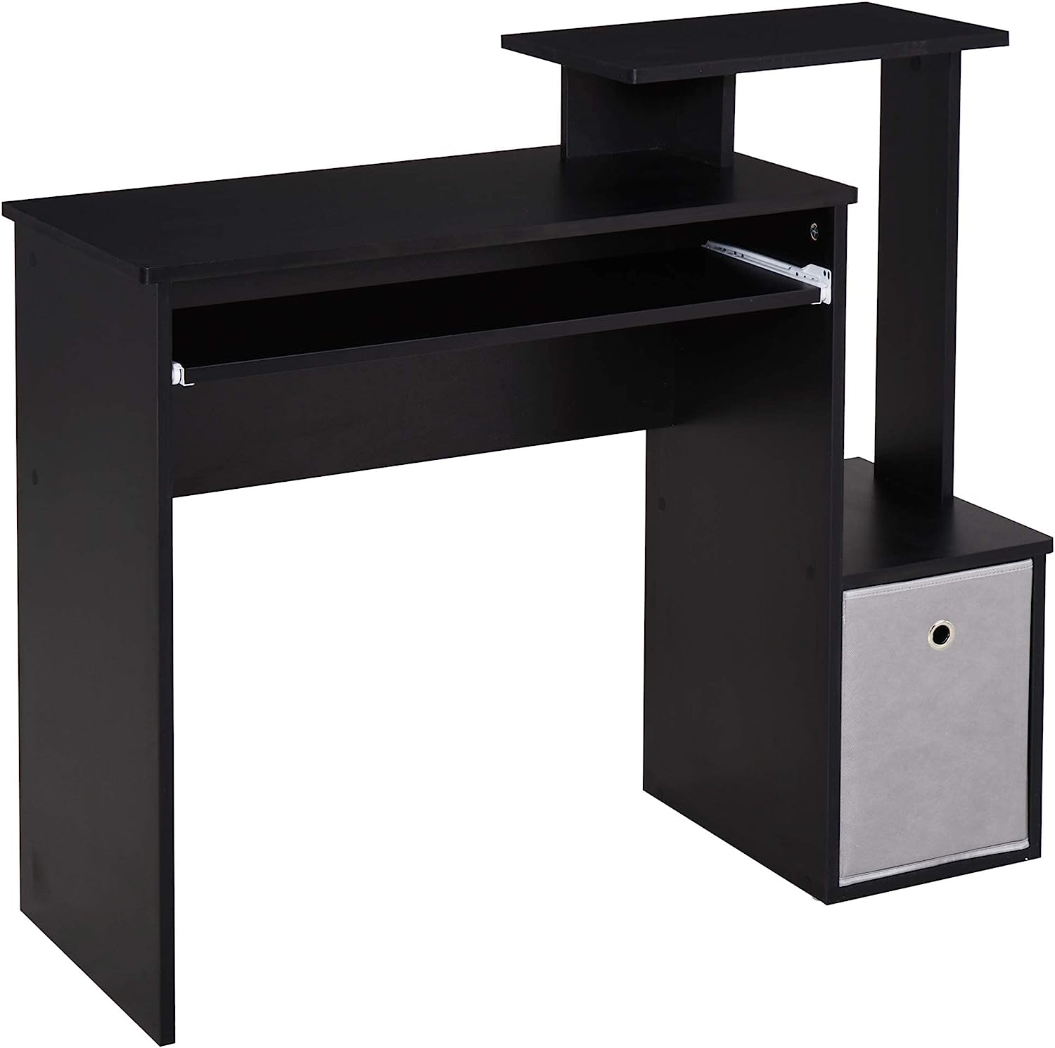 ProperAV Extra Computer Desk with Sliding Keyboard Tray & Side Compartment (Black)