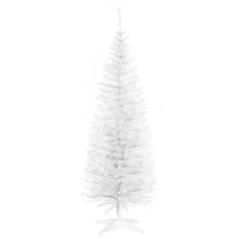 HOMCOM 5ft Artificial Pine Pencil Slim Tall Christmas Tree with Stand - White