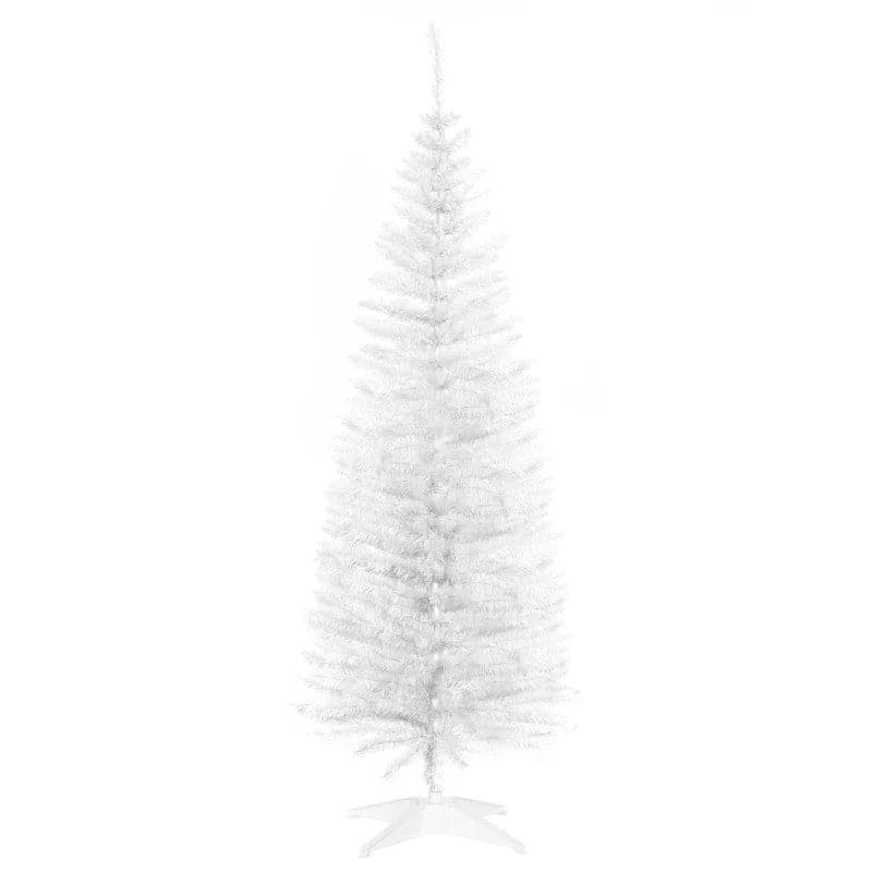 HOMCOM 5ft Artificial Pine Pencil Slim Tall Christmas Tree with Stand - White