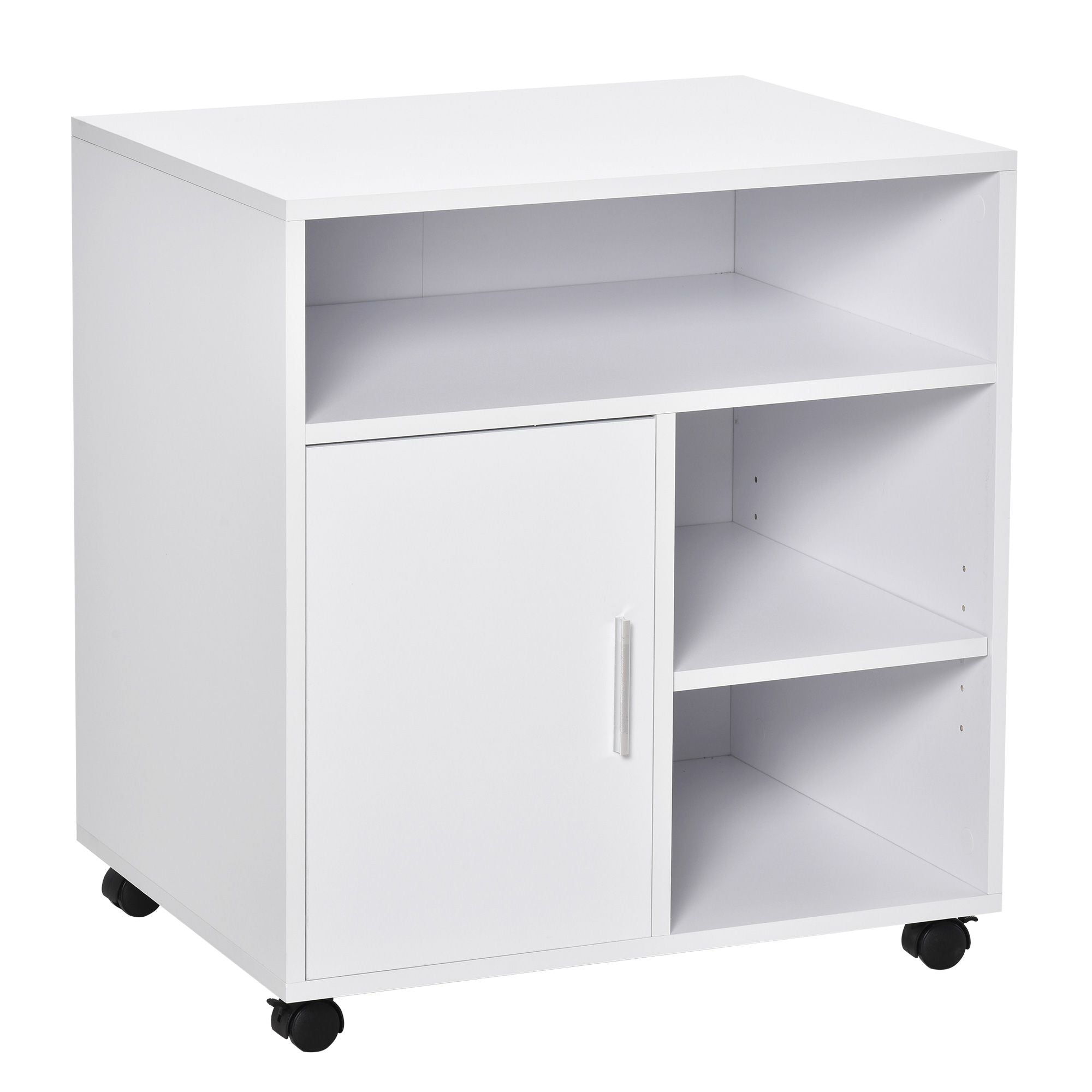 ProperAV Extra Particle Board 4-Compartment Storage Unit with Wheels (White)