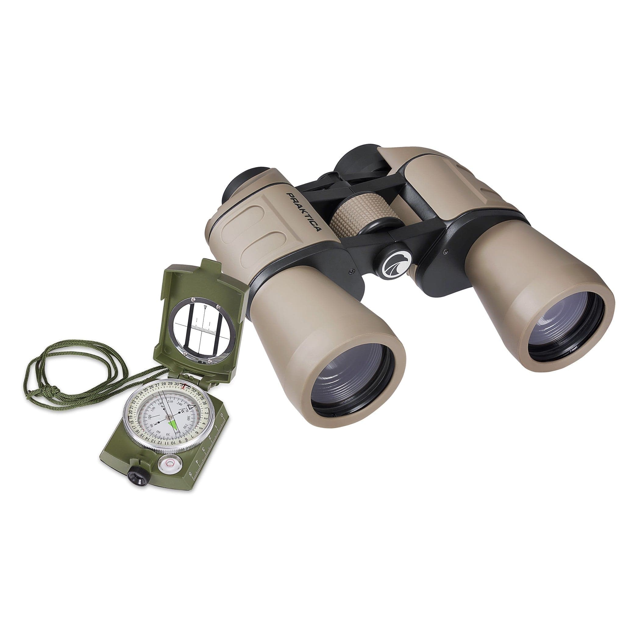 PRAKTICA Falcon 12x50mm Porro Prism Field Binoculars - Sand (Binoculars + Compass)
