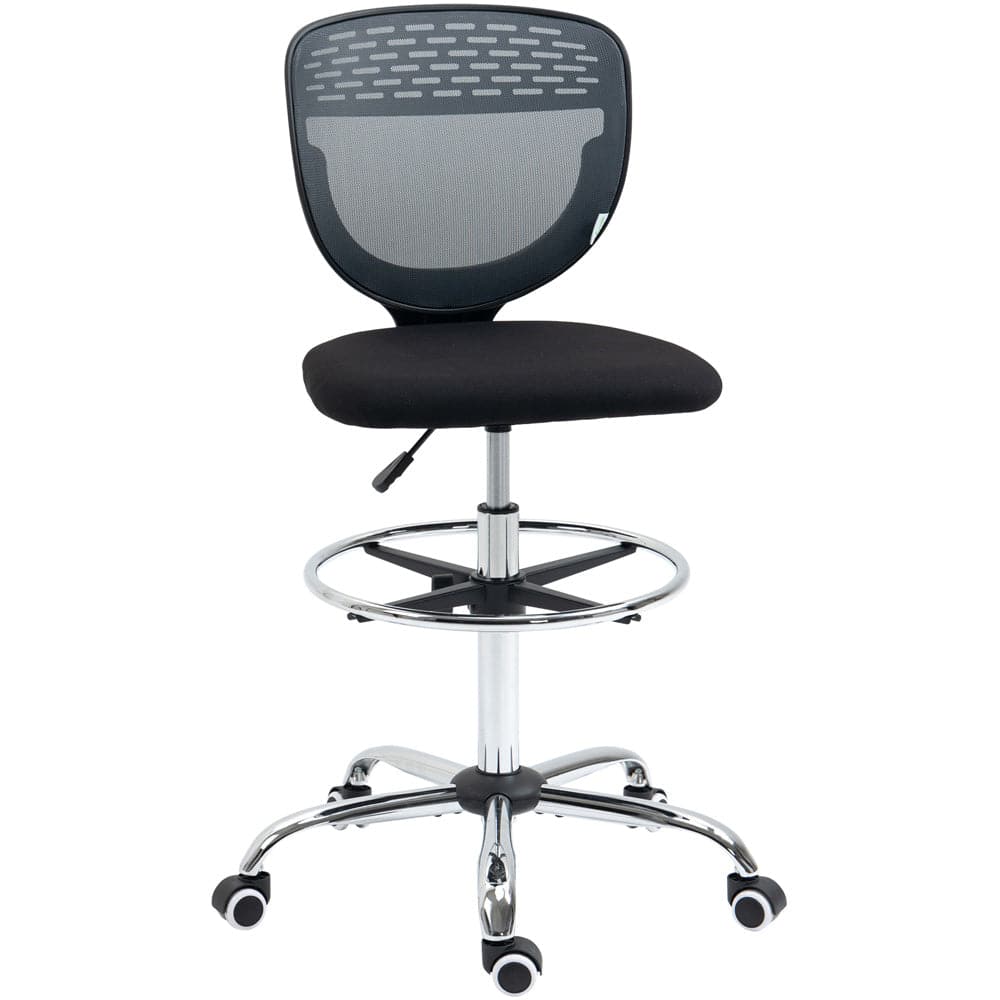 ProperAV Extra Armless Mesh Office Draughtsman Chair with Lumbar Support & Adjustable Foot Ring (Grey)