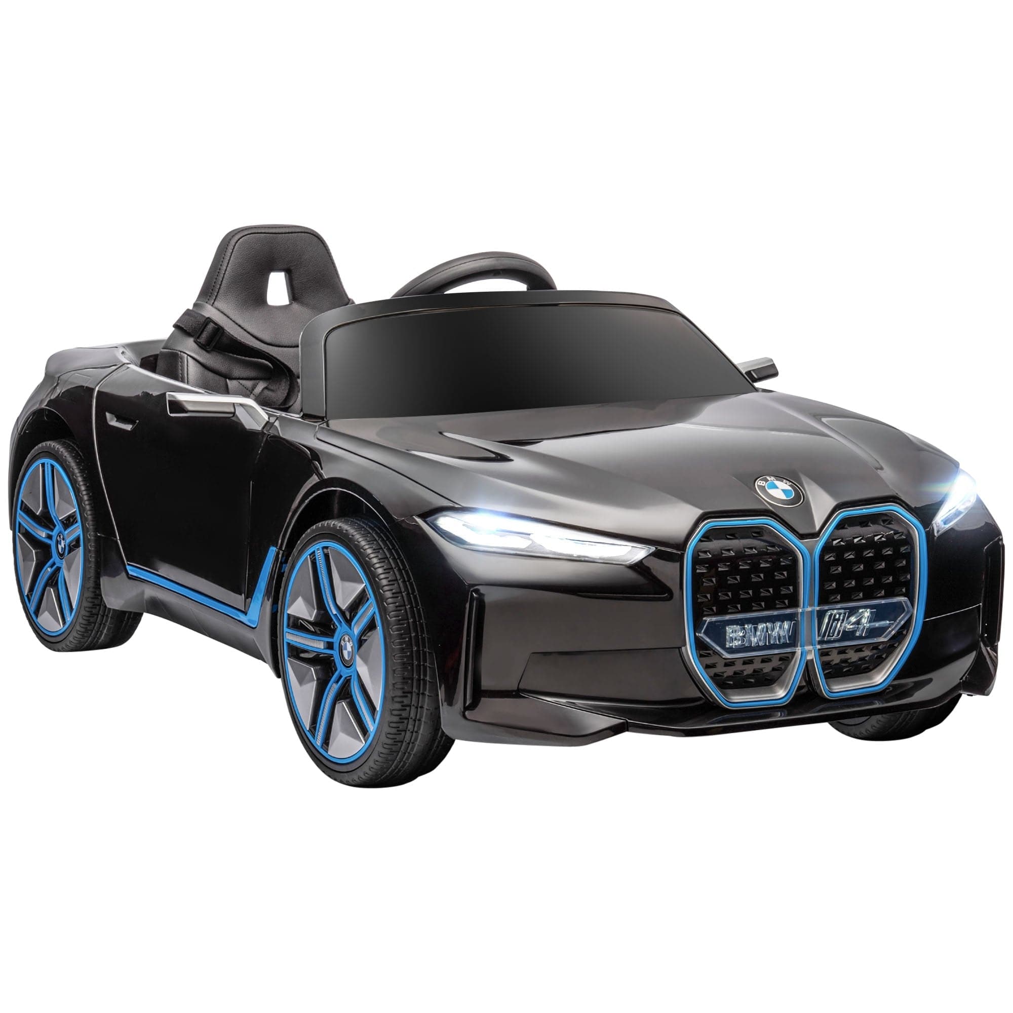 Maplin Plus BMW i4 Licensed 12V Kids Electric Ride On Car with Remote Control, Portable Battery, Music, Horn & Headlights (Black)