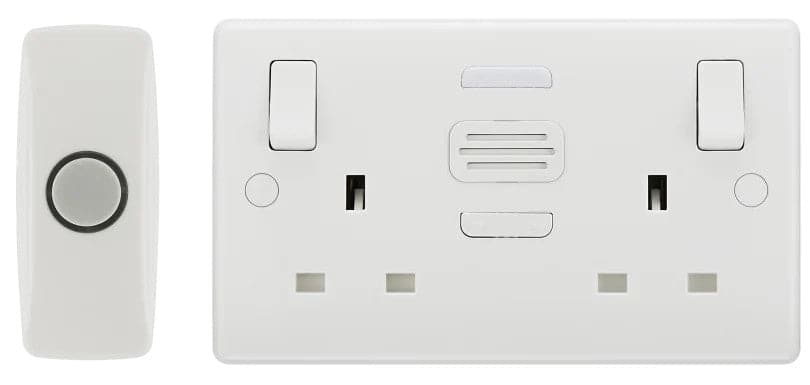 British General Nexus Double Switched 13A Power Socket with Door Chime - White