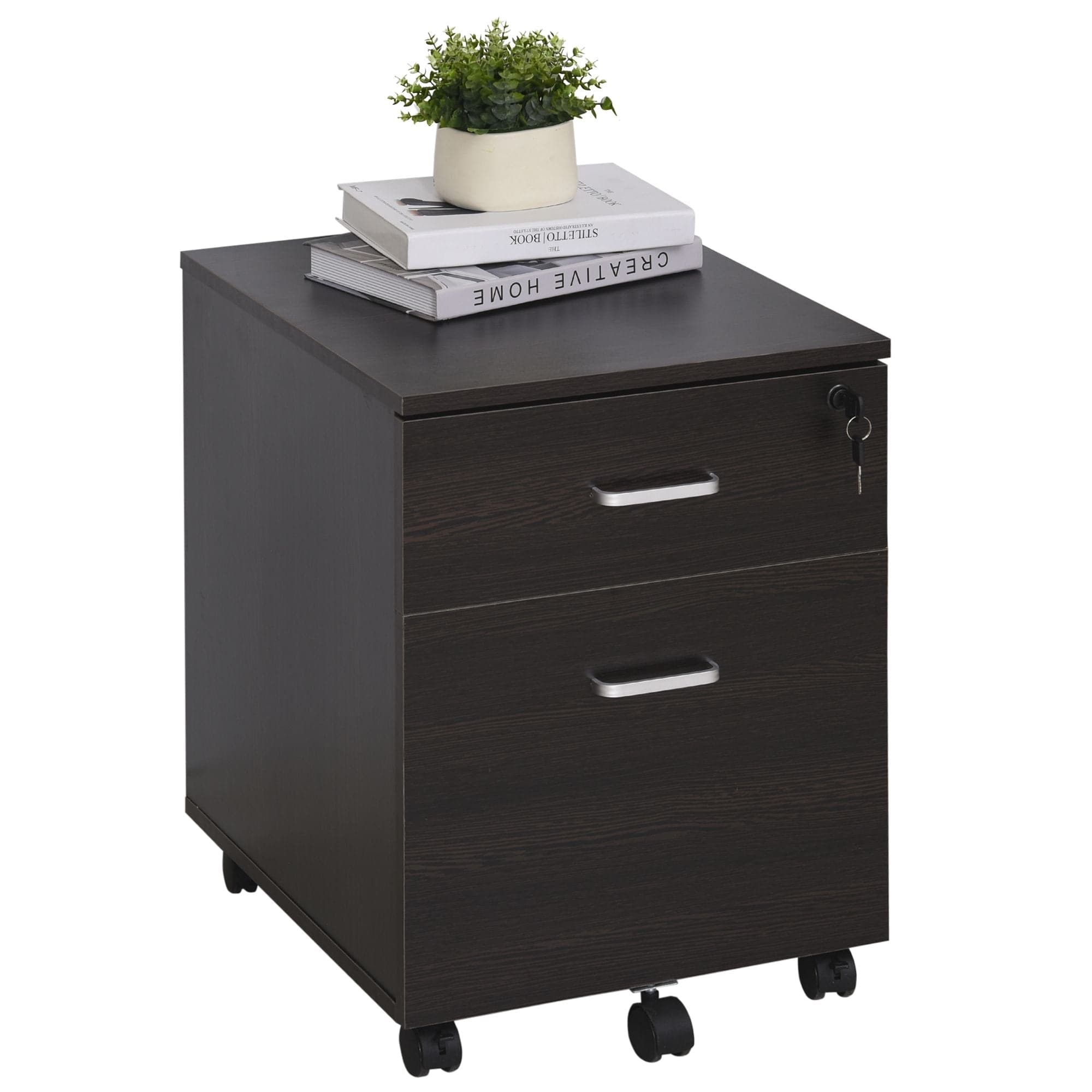 ProperAV 2-Drawer Locking Office Filing Cabinet with 5 Wheels (Black)