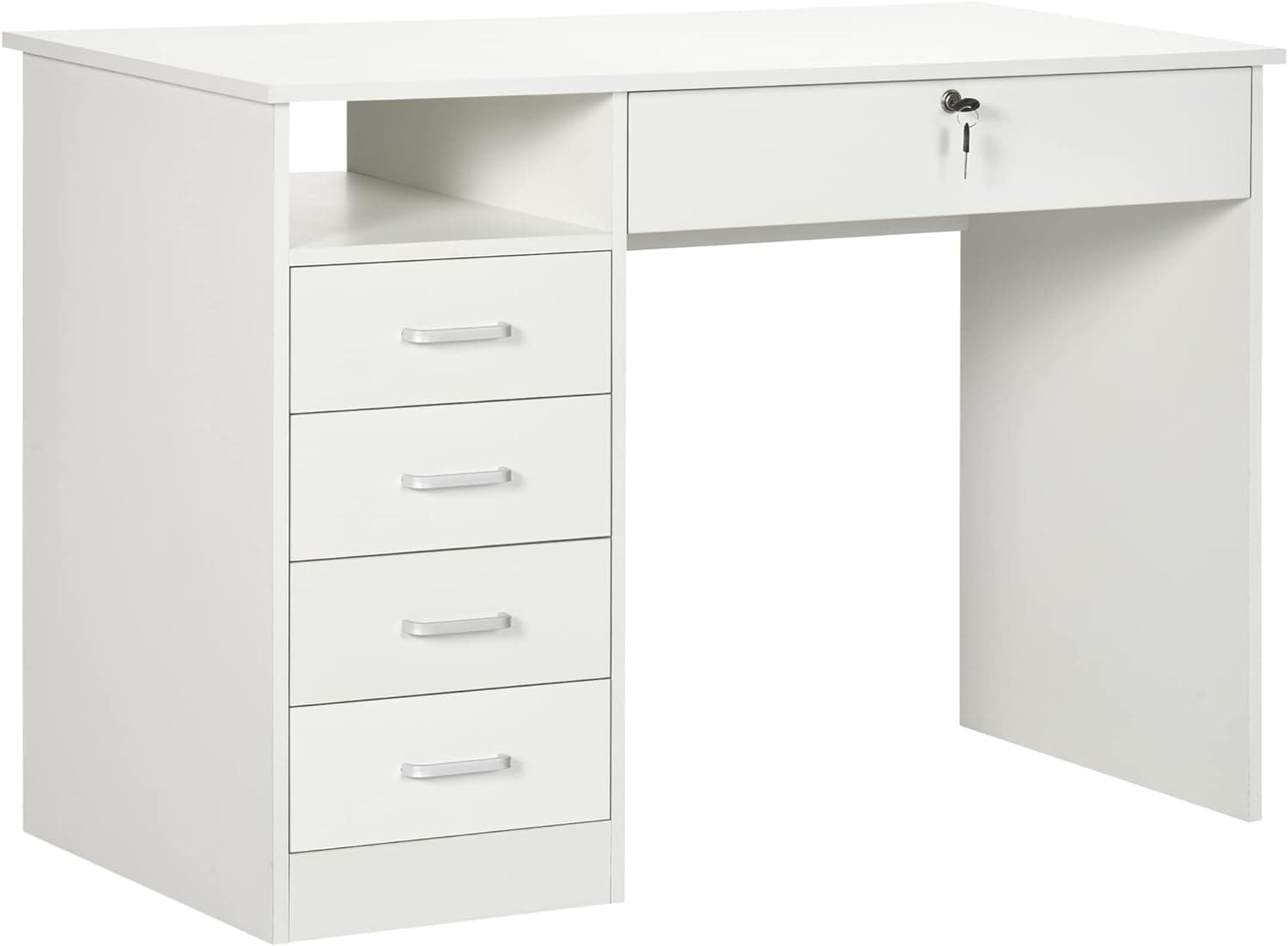 ProperAV Extra Home Office Desk with Lockable Drawer & Storage Shelf (White)