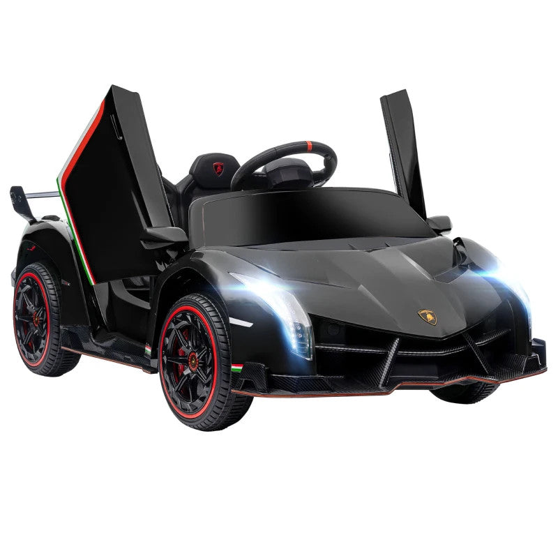 Maplin Plus Licensed Lamborghini Veneno 12V Electric Ride On Car with Portable Battery, Remote, Music & Horn (Black)