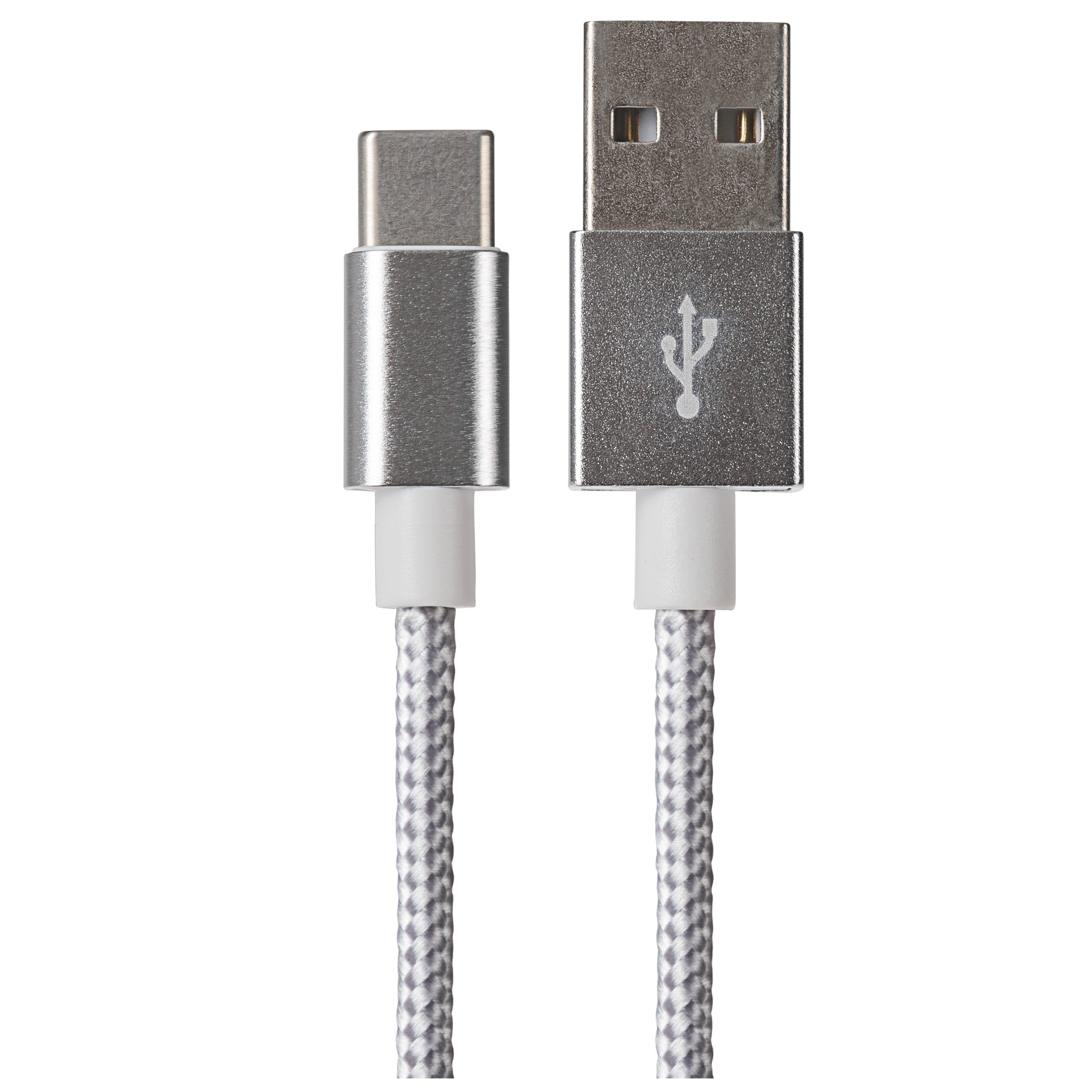 Maplin USB-C to USB-A Braided Cable - Silver, 2m