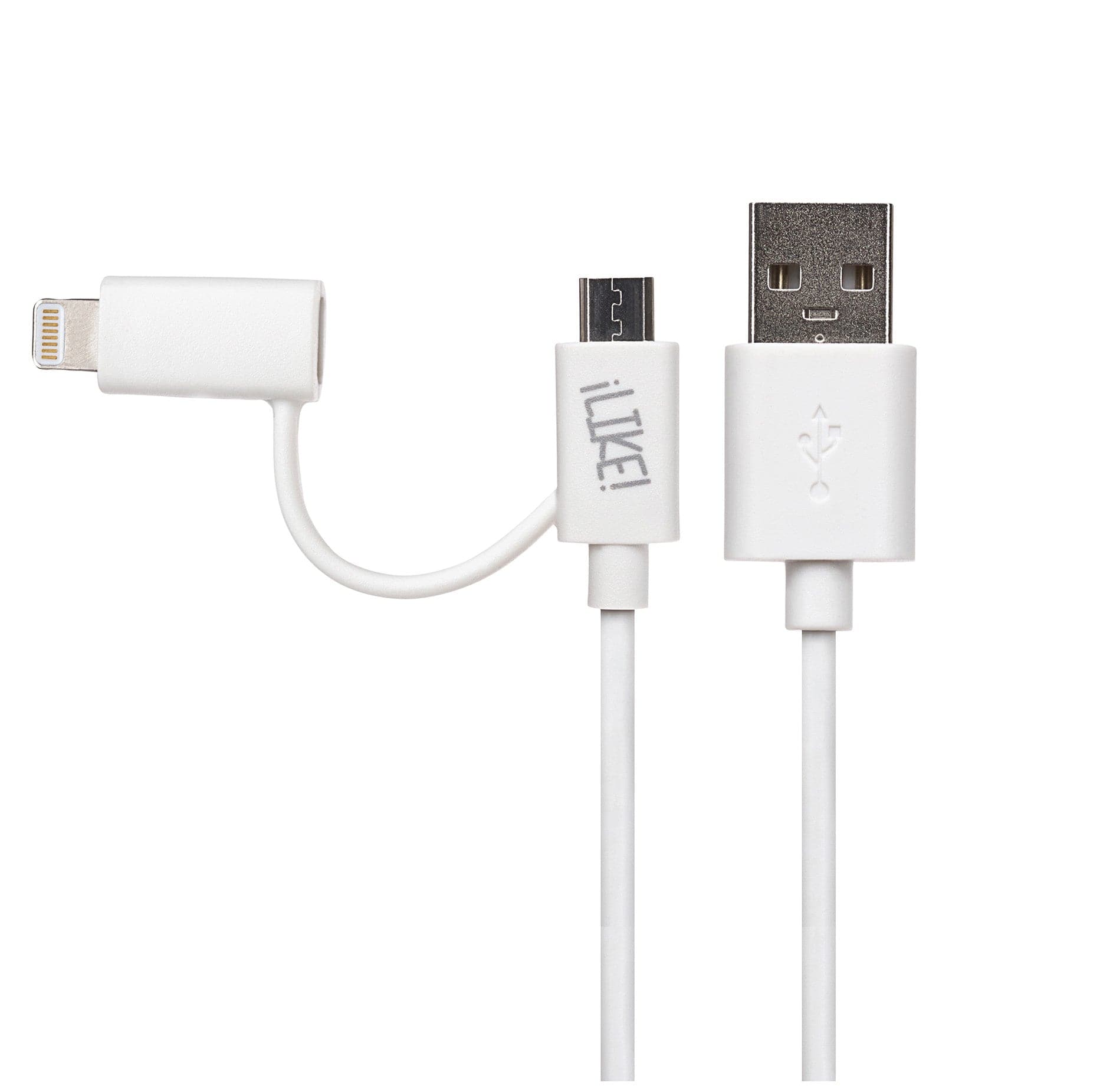 Maplin USB-A to Dual Lightning / Micro USB-B Cable - White, 1m