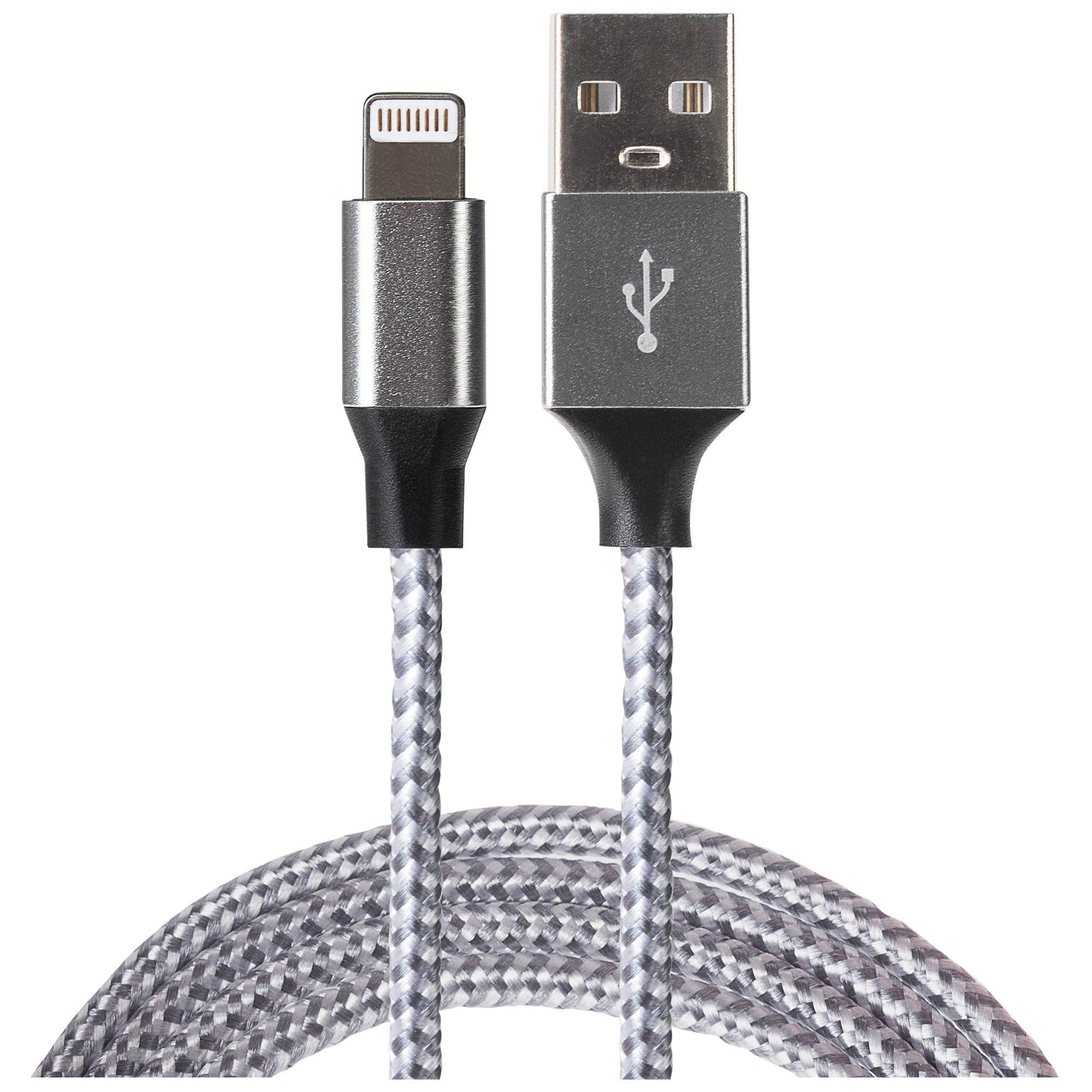Maplin Lightning Connector to USB-A Braided Cable - 1m (Silver)
