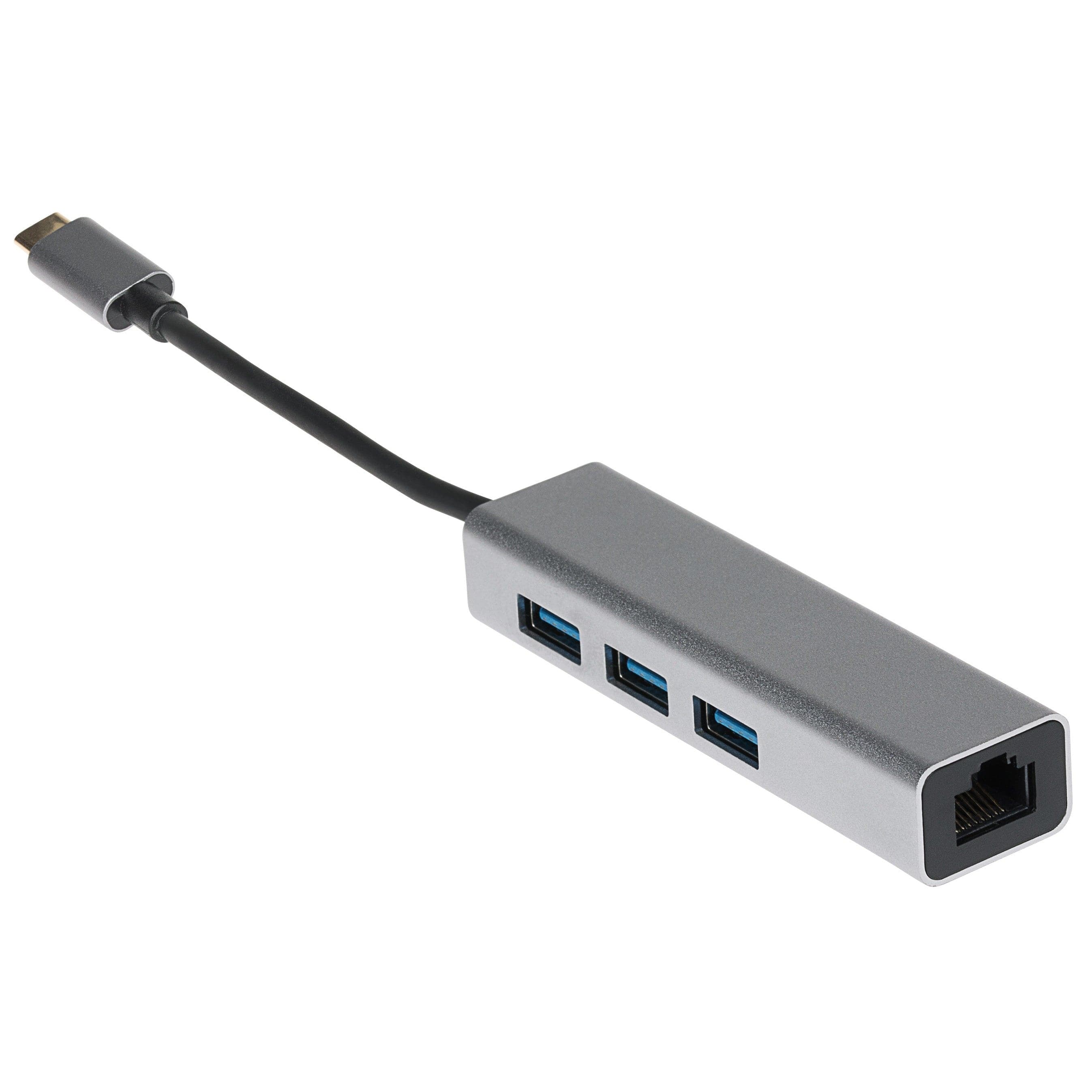 Nikkai USB-C Multiport Hub to 3x USB-A 3.0 / Gigabit RJ45 - Silver