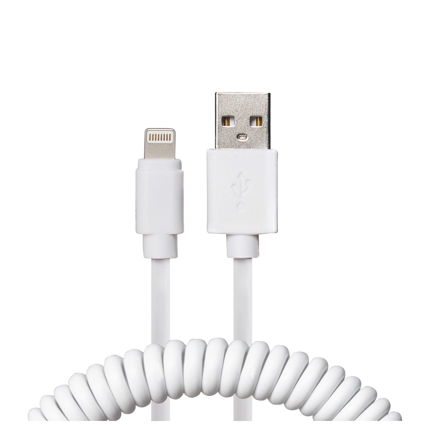 Maplin Premium Apple MFI Certified Lightning to USB-A 2.0 Coiled Cable - White, 1m