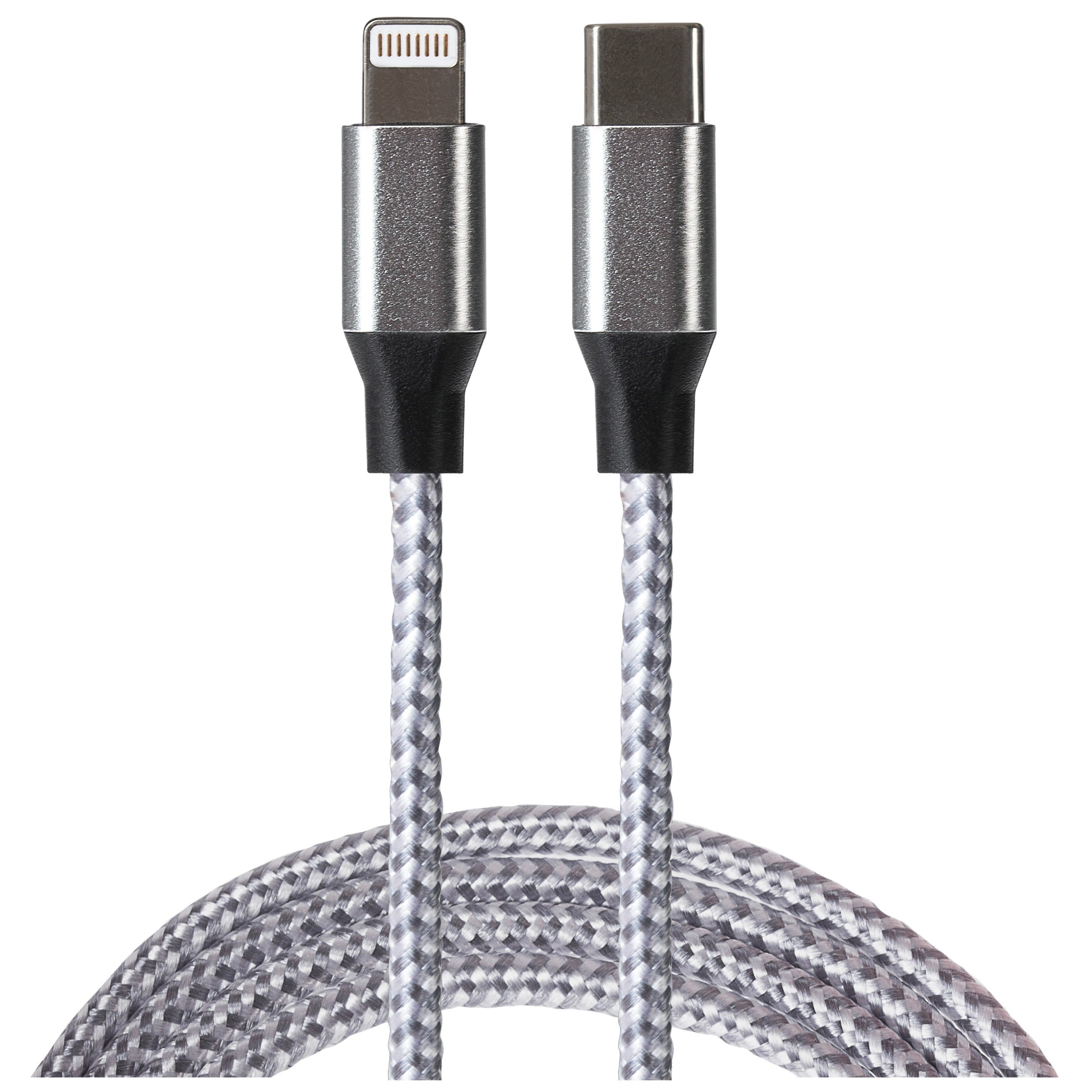 Maplin Lightning to USB-C Braided 20W High Speed Cable - Silver, 1m