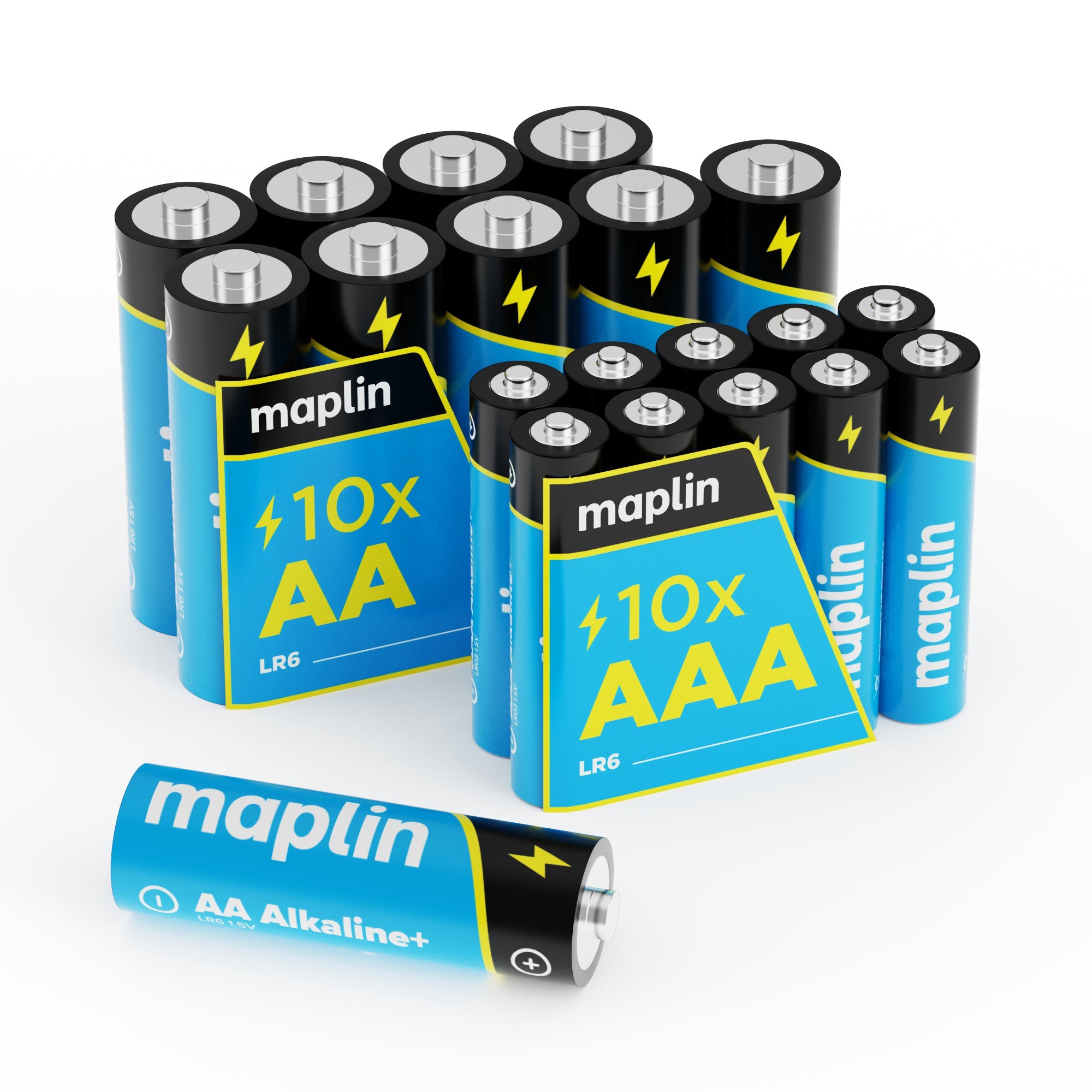 Maplin 10x AA LR6 / 10x AAA LR03 7 Years Shelf Life 1.5V High Performance Alkaline Batteries